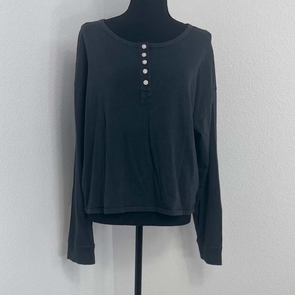 Aerie Cotton Mix Henley Long Sleeve Shirt NWT
